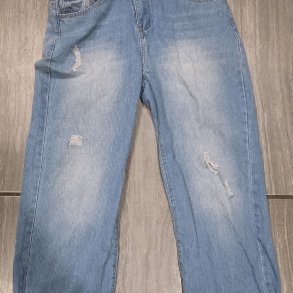 Light Blue Crossed Button Front Distressed Women Jeans